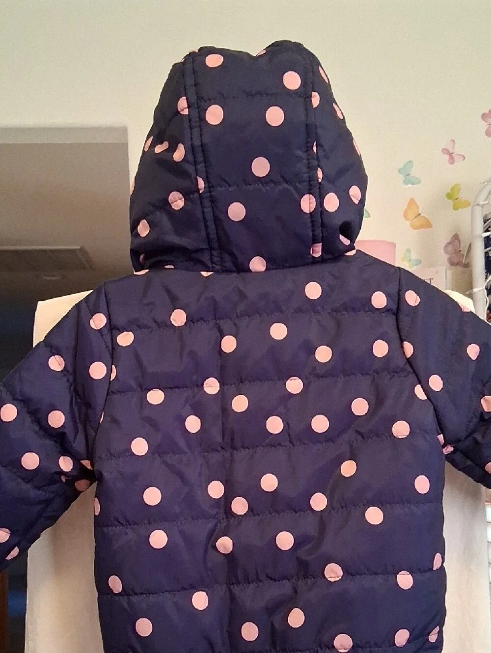Navy & Pink Polka Dot Puffer Rainy Jacket